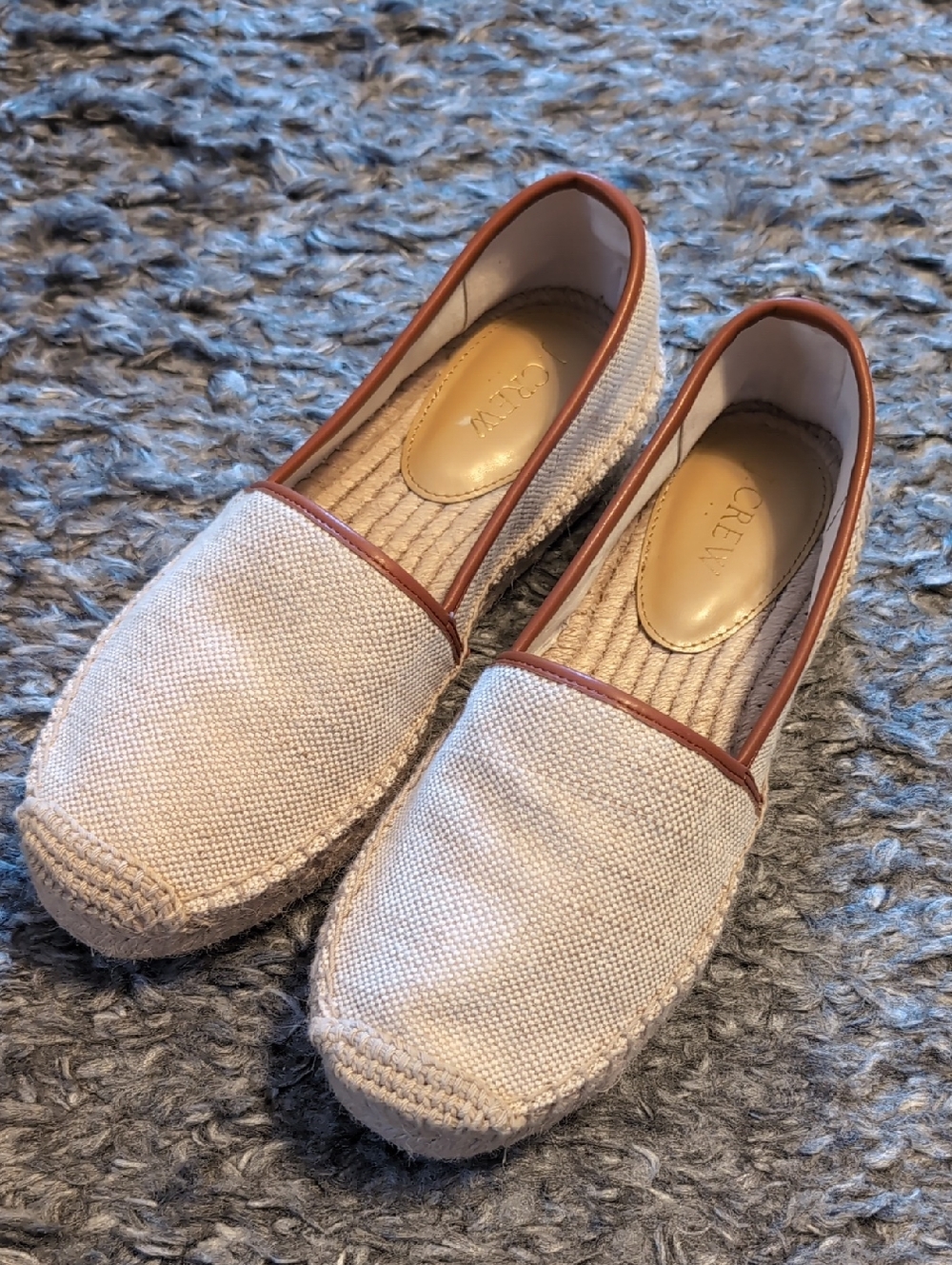 J. Crew Natural Canvas Espadrilles with Brown Trim